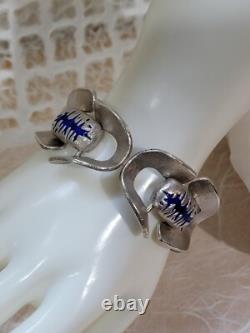 VTG MCM MODERNIST O. P. ORLANDINI 1AR UNO-A-ERRE 925 blue enamel buckle bracelet