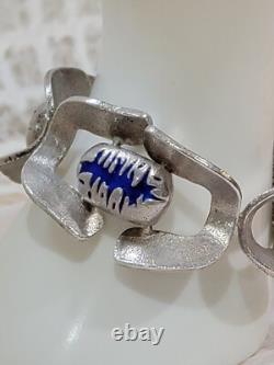 VTG MCM MODERNIST O. P. ORLANDINI 1AR UNO-A-ERRE 925 blue enamel buckle bracelet