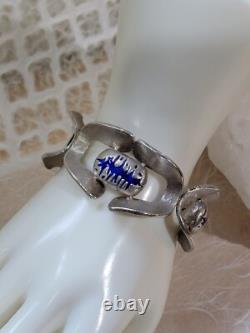 VTG MCM MODERNIST O. P. ORLANDINI 1AR UNO-A-ERRE 925 blue enamel buckle bracelet
