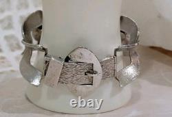 VTG MCM MODERNIST O. P. ORLANDINI 1AR UNO-A-ERRE 925 blue enamel buckle bracelet