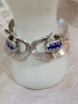 VTG MCM MODERNIST O. P. ORLANDINI 1AR UNO-A-ERRE 925 blue enamel buckle bracelet
