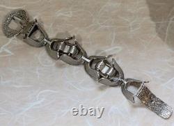 VTG MCM MODERNIST O. P. ORLANDINI 1AR UNO-A-ERRE 925 blue enamel buckle bracelet