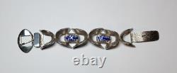 VTG MCM MODERNIST O. P. ORLANDINI 1AR UNO-A-ERRE 925 blue enamel buckle bracelet