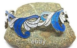 VTG Margot de Taxco Blue Wave Enamel Bracelet Mexican Sterling Silver & Enamel