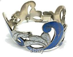 VTG Margot de Taxco Blue Wave Enamel Bracelet Mexican Sterling Silver & Enamel