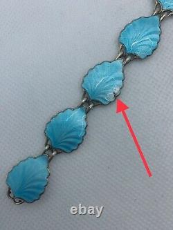 VTG NORWAY Sterling Silver Blue Enamel Leaf Link Bracelet 18.7g #y43