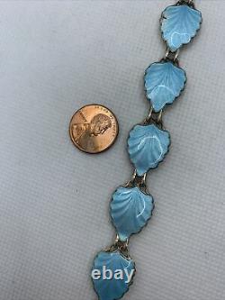 VTG NORWAY Sterling Silver Blue Enamel Leaf Link Bracelet 18.7g #y43