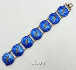 VTG Nils Erik Elvik Norway Sterling Silver Blue Enamel Panel Bracelet 36.8g #p51