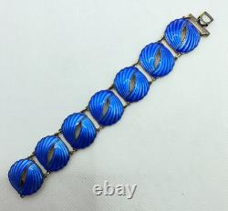 VTG Nils Erik Elvik Norway Sterling Silver Blue Enamel Panel Bracelet 37.9g #bba