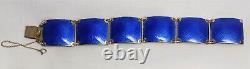 VTG Norway Sterling Silver Blue Enamel Bracelet Gold Washed Jewelry MCM