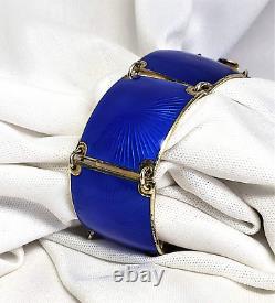 VTG Norway Sterling Silver Blue Enamel Bracelet Gold Washed Jewelry MCM