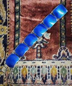 VTG Norway Sterling Silver Blue Enamel Bracelet Gold Washed Jewelry MCM