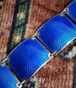 VTG Norway Sterling Silver Blue Enamel Bracelet Gold Washed Jewelry MCM