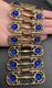 Vtg Royal Blue Cabochon Gold Tone 2.5 Wide Panel Etruscan Style Bracelet 7.25