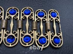 VTG Royal Blue Cabochon Gold Tone 2.5 Wide Panel Etruscan Style Bracelet 7.25