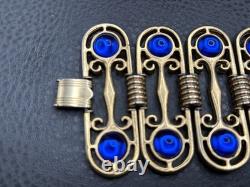VTG Royal Blue Cabochon Gold Tone 2.5 Wide Panel Etruscan Style Bracelet 7.25