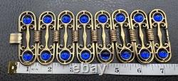 VTG Royal Blue Cabochon Gold Tone 2.5 Wide Panel Etruscan Style Bracelet 7.25