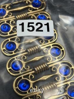 VTG Royal Blue Cabochon Gold Tone 2.5 Wide Panel Etruscan Style Bracelet 7.25
