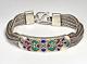 Vtg Sterling Silver 4 Strand Red Blue Green Enamel Bracelet 925 7 Inches