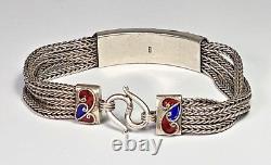 VTG Sterling Silver 4 Strand Red Blue Green Enamel Bracelet 925 7 Inches