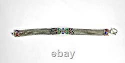 VTG Sterling Silver 4 Strand Red Blue Green Enamel Bracelet 925 7 Inches