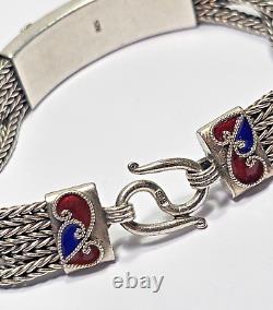 VTG Sterling Silver 4 Strand Red Blue Green Enamel Bracelet 925 7 Inches