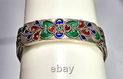 VTG Sterling Silver 4 Strand Red Blue Green Enamel Bracelet 925 7 Inches