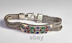 VTG Sterling Silver 4 Strand Red Blue Green Enamel Bracelet 925 7 Inches