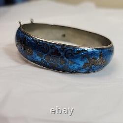 VTG Sterling Silver SIAM NELLIOWARE BLUE Enamel Hinged Bangle Bracelet