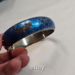 VTG Sterling Silver SIAM NELLIOWARE BLUE Enamel Hinged Bangle Bracelet