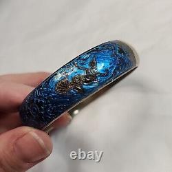 VTG Sterling Silver SIAM NELLIOWARE BLUE Enamel Hinged Bangle Bracelet