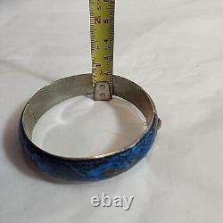 VTG Sterling Silver SIAM NELLIOWARE BLUE Enamel Hinged Bangle Bracelet