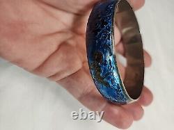 VTG Sterling Silver SIAM NELLIOWARE BLUE Enamel Hinged Bangle Bracelet