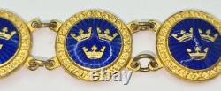 VTG Swedish Enamel Bracelet & Brooch Set Lagerströms Fab Mjölby Blue & Gold