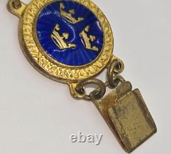 VTG Swedish Enamel Bracelet & Brooch Set Lagerströms Fab Mjölby Blue & Gold