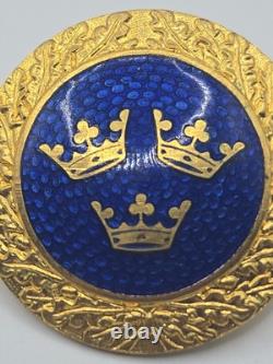 VTG Swedish Enamel Bracelet & Brooch Set Lagerströms Fab Mjölby Blue & Gold