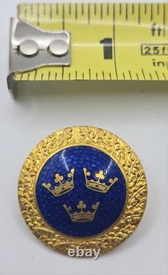 VTG Swedish Enamel Bracelet & Brooch Set Lagerströms Fab Mjölby Blue & Gold