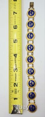 VTG Swedish Enamel Bracelet & Brooch Set Lagerströms Fab Mjölby Blue & Gold
