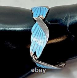 VTG TAXCO Mexico 925 Sterling Silver Blue Enamel Leaf Link Bracelet 7.5 Signed
