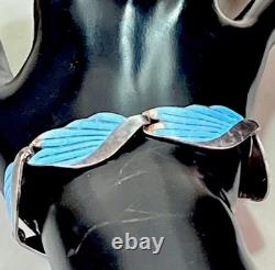 VTG TAXCO Mexico 925 Sterling Silver Blue Enamel Leaf Link Bracelet 7.5 Signed