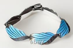 VTG TAXCO Mexico 925 Sterling Silver Blue Enamel Leaf Link Bracelet 7.5 Signed