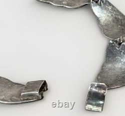 VTG TAXCO Mexico 925 Sterling Silver Blue Enamel Leaf Link Bracelet 7.5 Signed