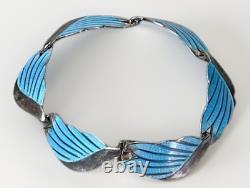 VTG TAXCO Mexico 925 Sterling Silver Blue Enamel Leaf Link Bracelet 7.5 Signed