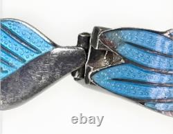 VTG TAXCO Mexico 925 Sterling Silver Blue Enamel Leaf Link Bracelet 7.5 Signed