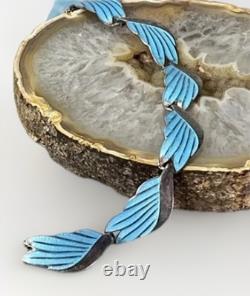 VTG TAXCO Mexico 925 Sterling Silver Blue Enamel Leaf Link Bracelet 7.5 Signed