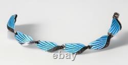 VTG TAXCO Mexico 925 Sterling Silver Blue Enamel Leaf Link Bracelet 7.5 Signed