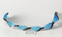 VTG TAXCO Mexico 925 Sterling Silver Blue Enamel Leaf Link Bracelet 7.5 Signed