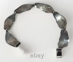 VTG TAXCO Mexico 925 Sterling Silver Blue Enamel Leaf Link Bracelet 7.5 Signed
