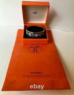 Very interesting Hermes Blue Enamel/Gold Horse shoe & chain bangle 7 size