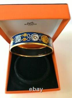 Very interesting Hermes Blue Enamel/Gold Horse shoe & chain bangle 7 size